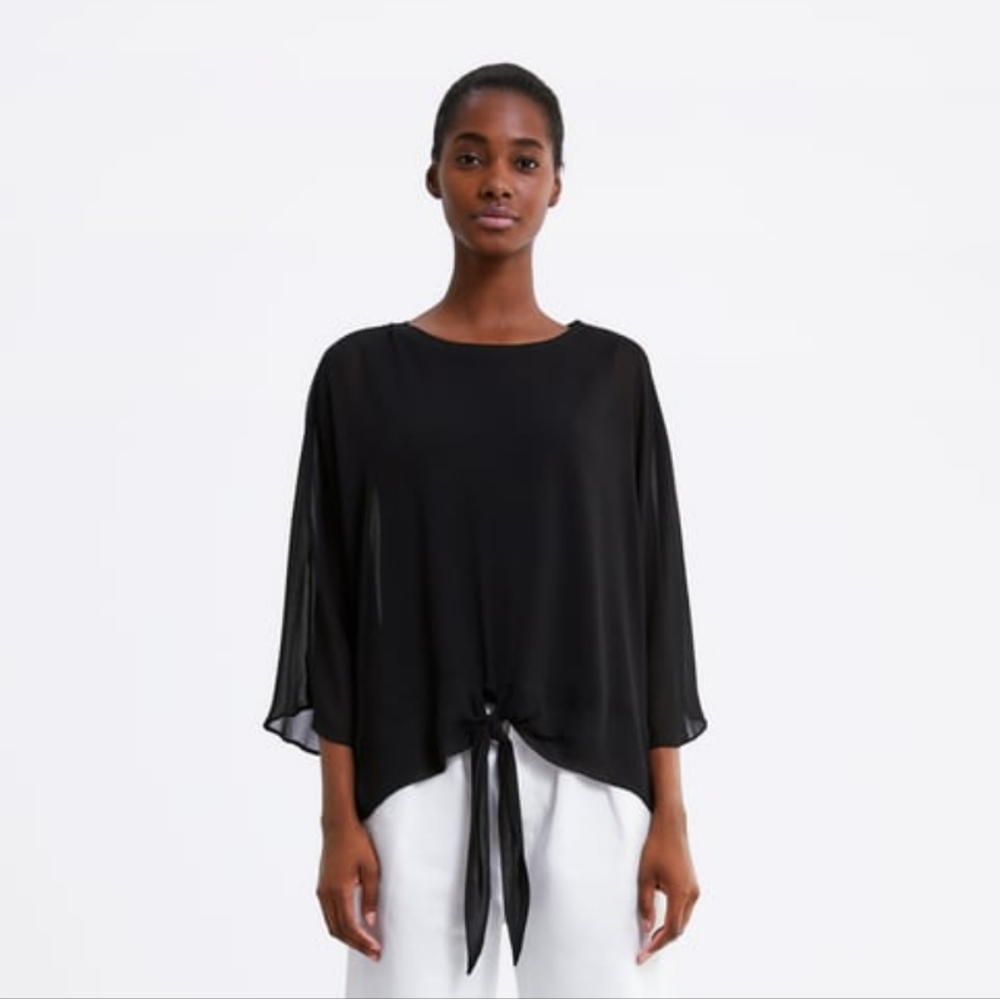 NWOT Zara double layer top with knot in front black
